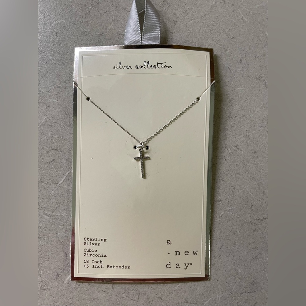 A New Day Sterling Silver Pave Cubic Zirconia Cross Pendant Necklace Silver New